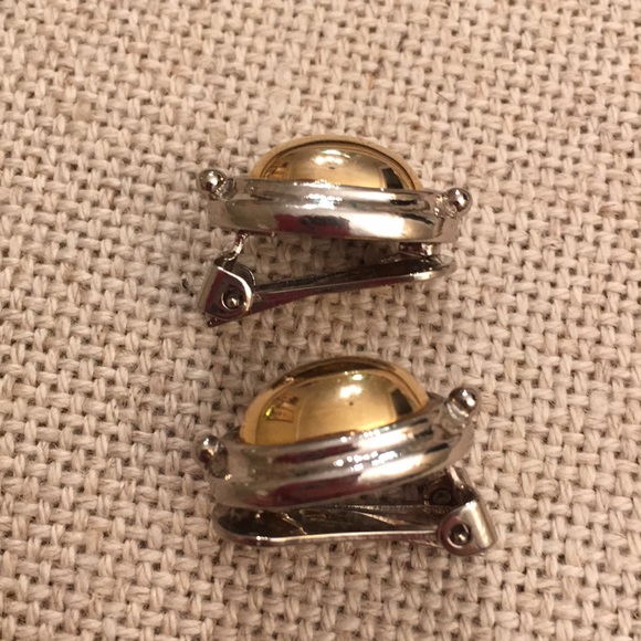 Silvertone Frame & Goldtone Center Clip Earrings - Picture 7 of 8